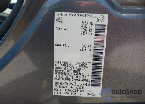 2023 Nissan Altima Sv Intelligent Awd from USA, damaged, VIN 1N4BL4DW3PN316744